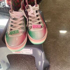 Kids Pink and Green Gradient High-Top Sneakers with 'Wicked' Charm
